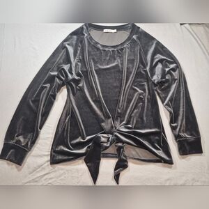 Another Love Gray Velvet Long Sleeve Top with Tie Front